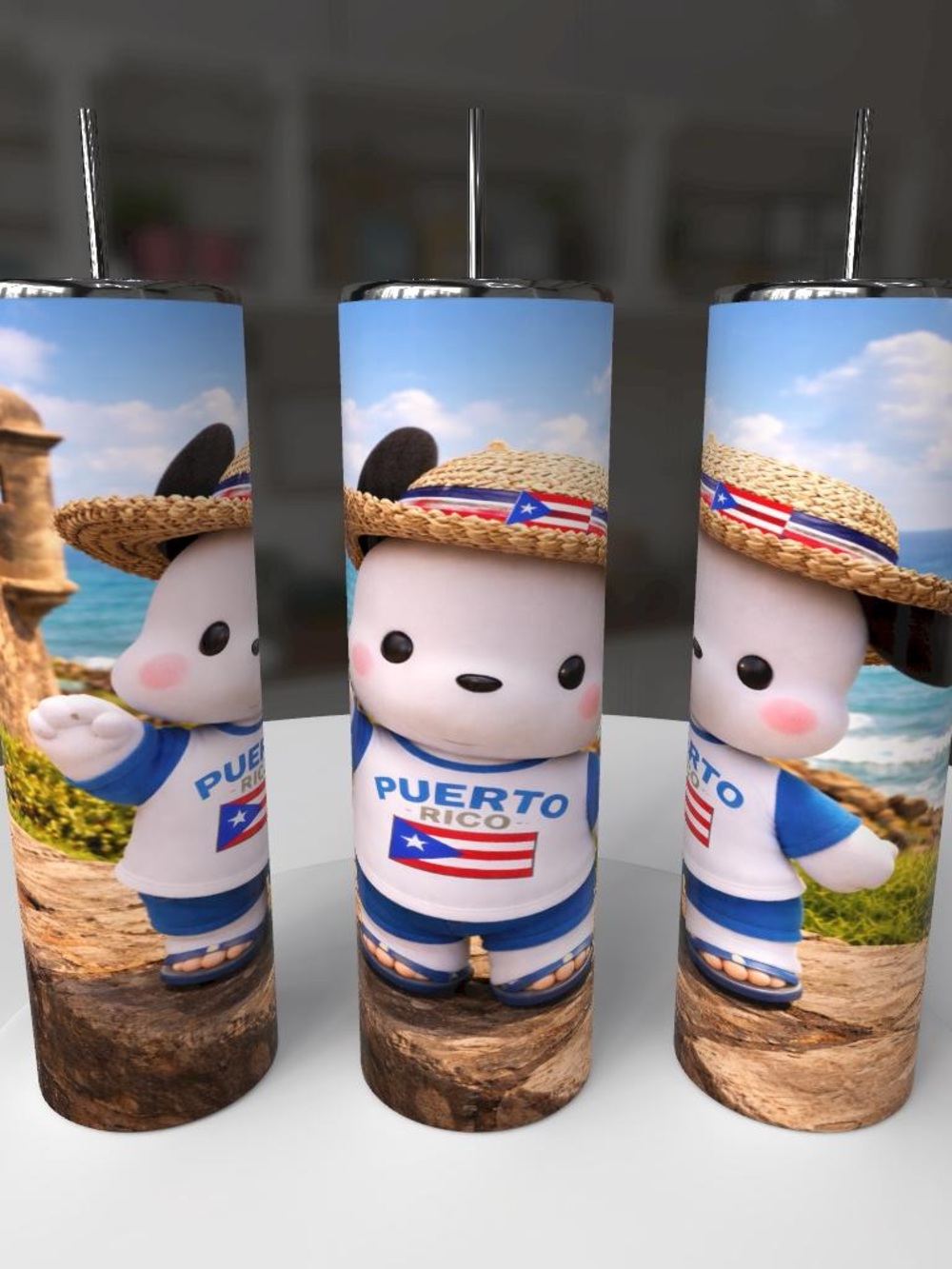 Sanrio Pochacco Puerto Rico  Tumbler - White, Blue, Red